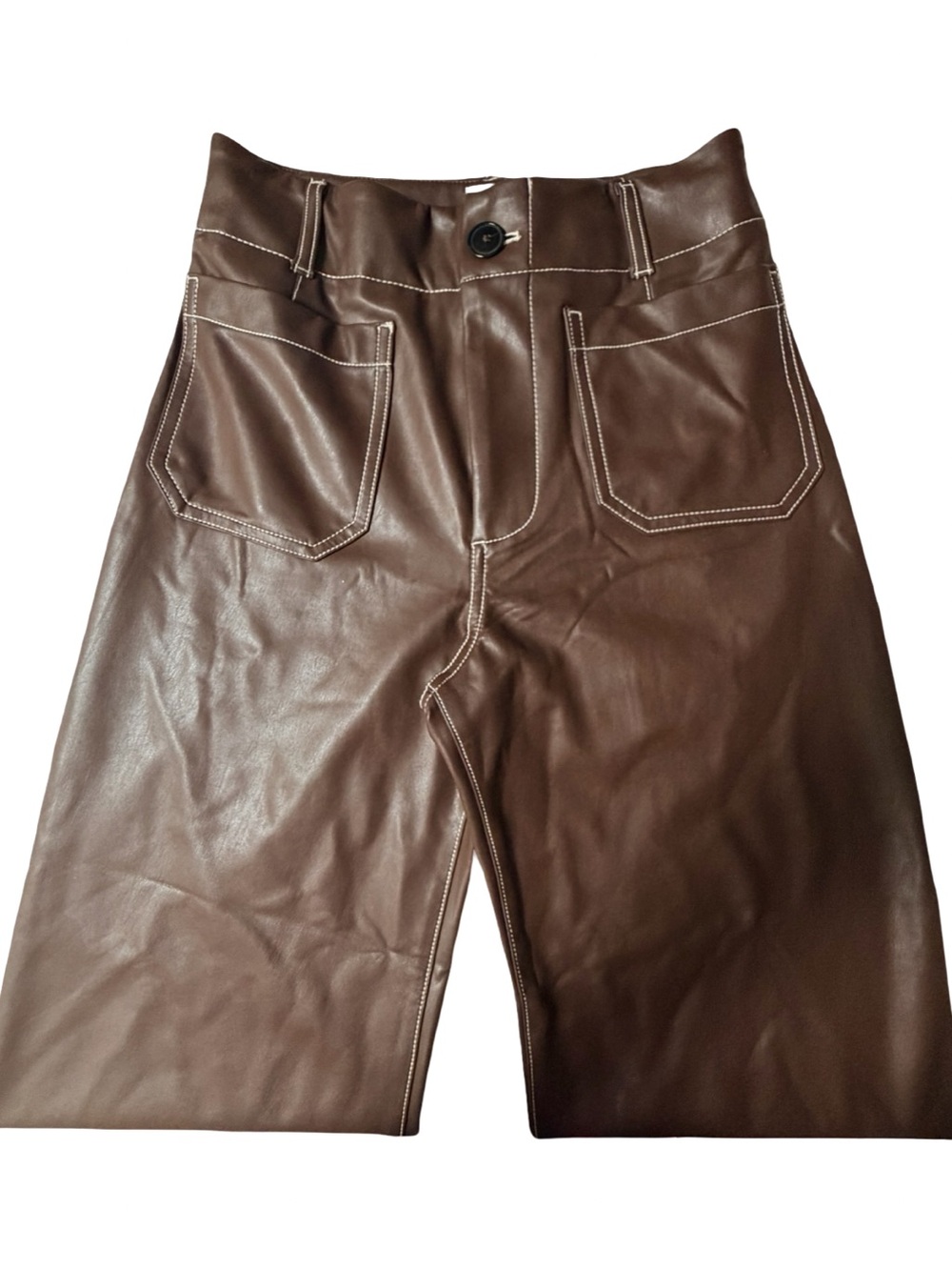 Maeve Cropped Faux-Leather Wide-Leg Pants in Dark Brown - Picture 8 of 13